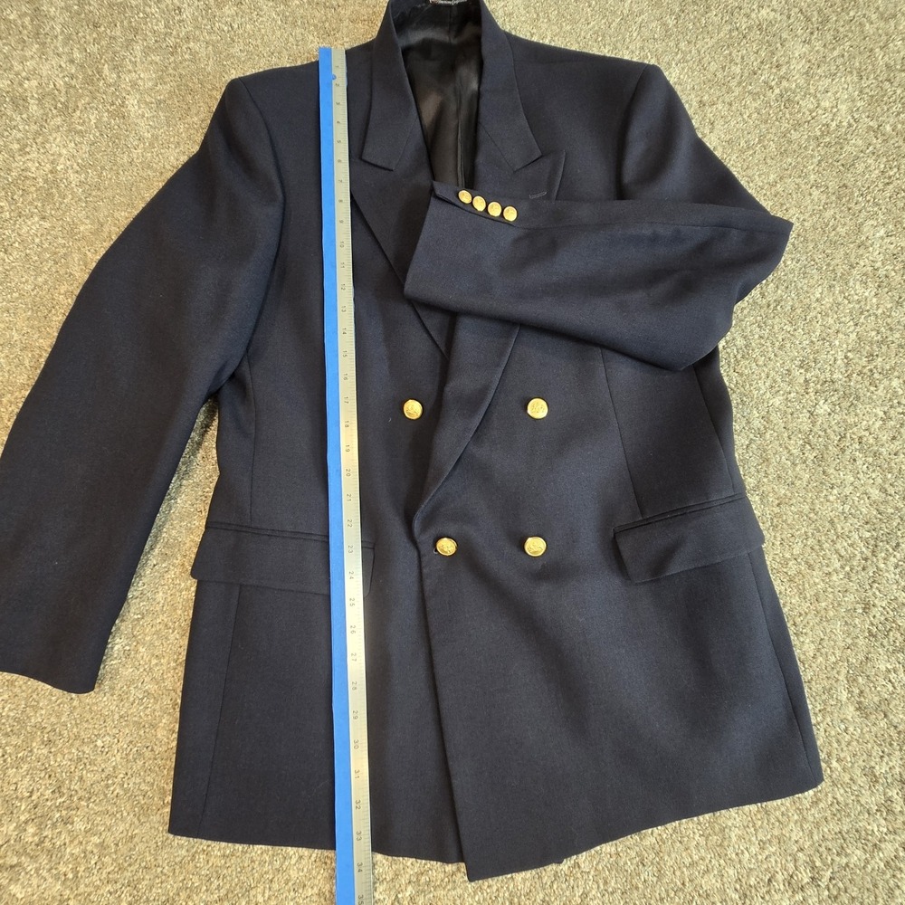 Stafford Blazer Men 44L Navy Blue Gold Button Double Breasted Sports Coat Jacket - Picture 6 of 10